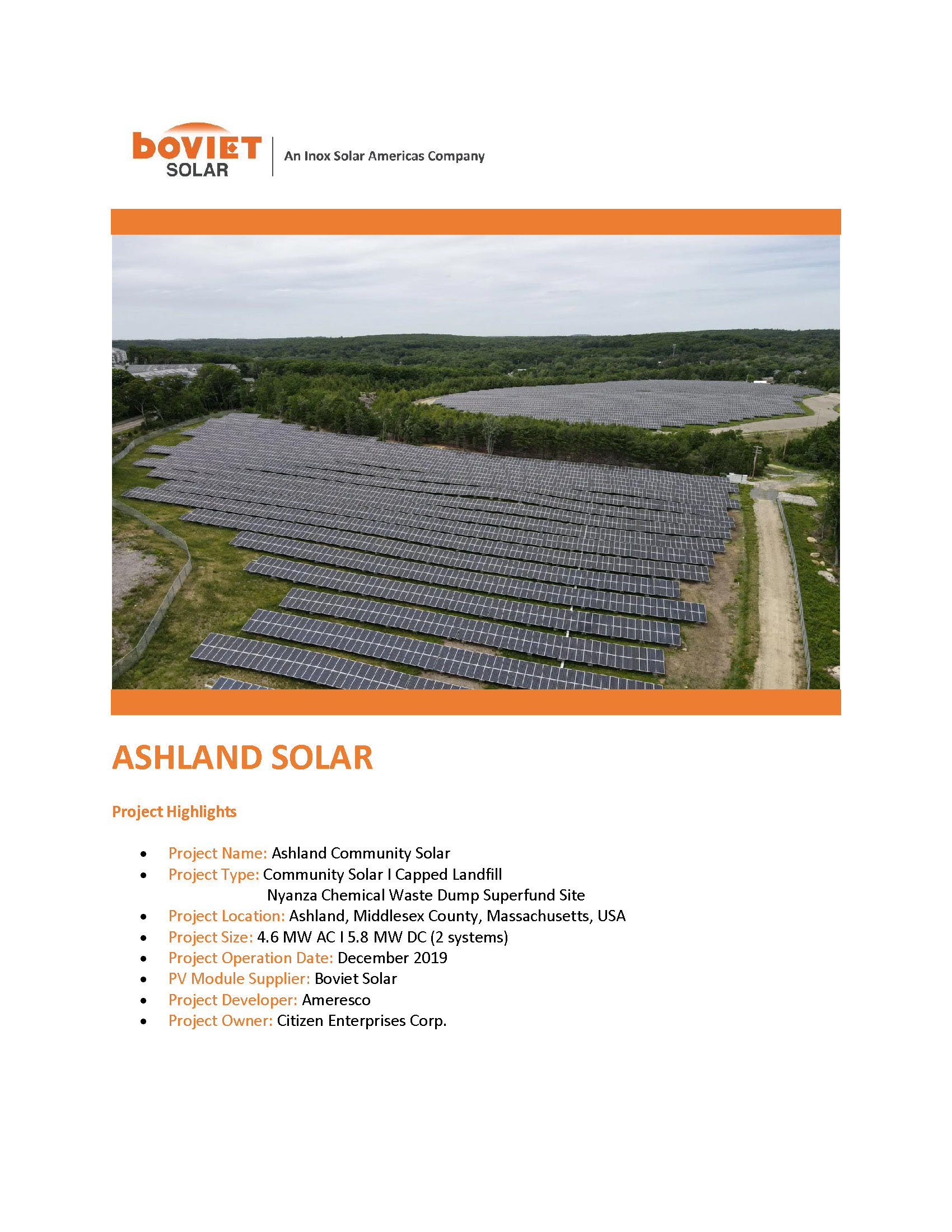 Boviet Solar Ameresco Ashland Community Solar Landfill Page 1