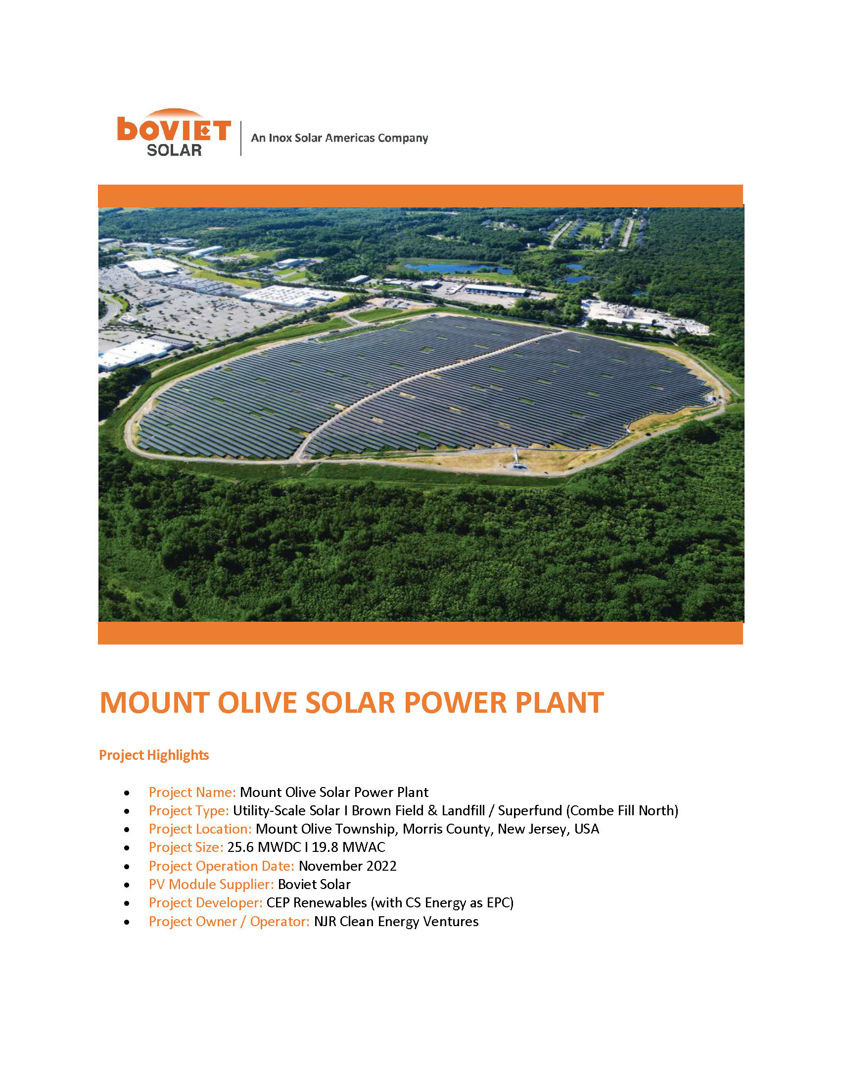 Boviet Solar Cep Re Mount Olive Solar Power Plan Cep Page 1