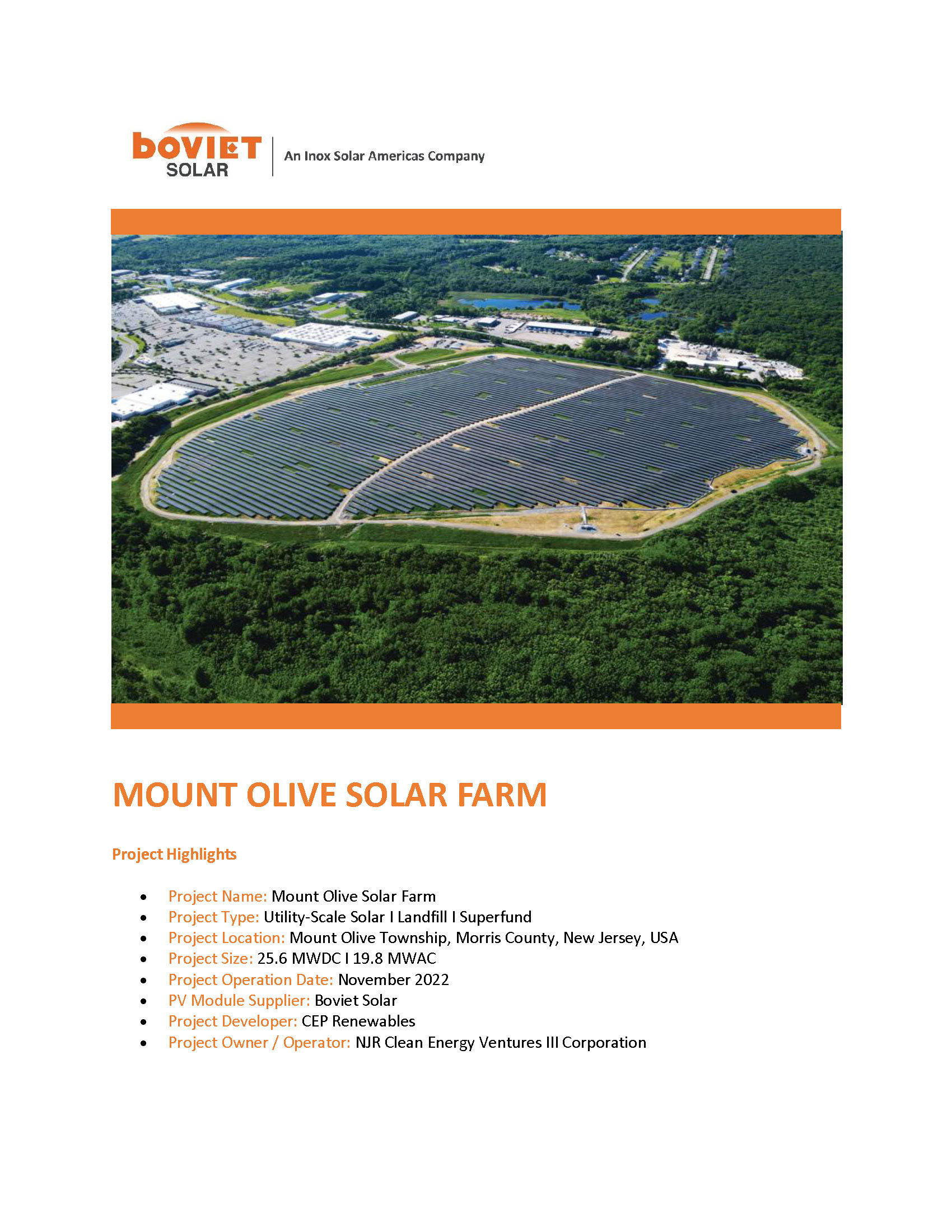 Boviet Solar Cep Re Mount Olive Solar Power Plan Cep Page 1