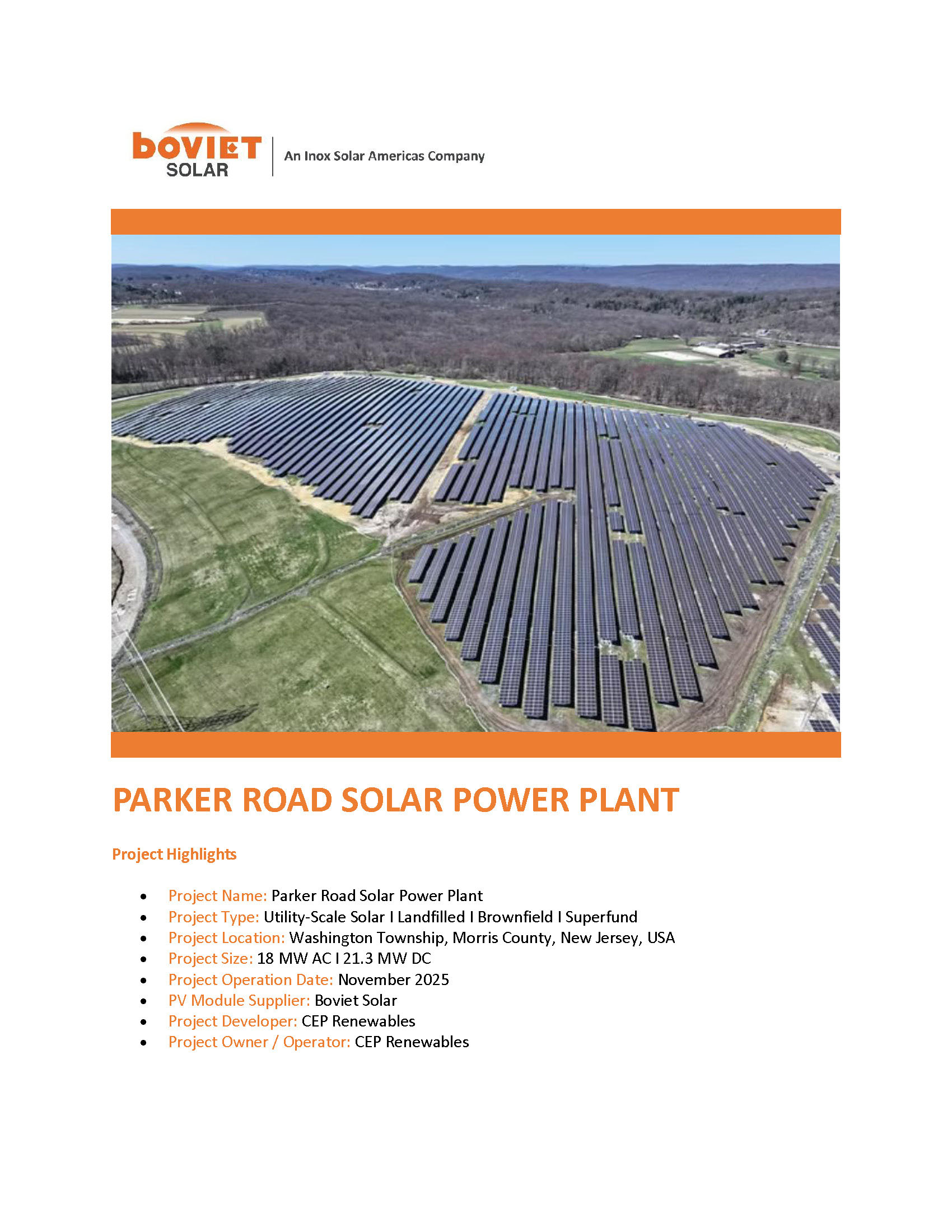 Boviet Solar Cep Renewables Parker Road Solar Land Fill Page 1