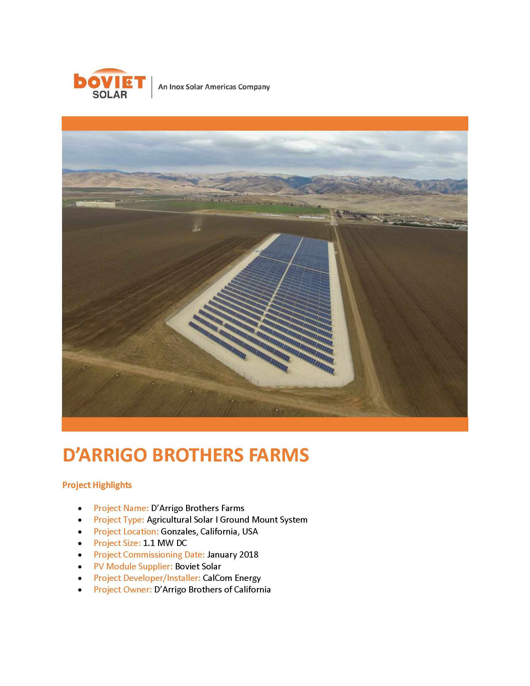 Boviet Solar Calcom Energy D'arrigo Brothers Gonzales Solar System Page 1