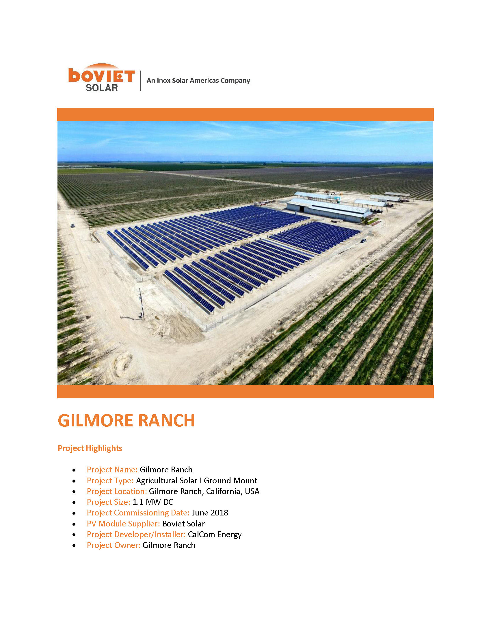Boviet Solar Calcom Energy Gilmore Ranch Solar System Page 1