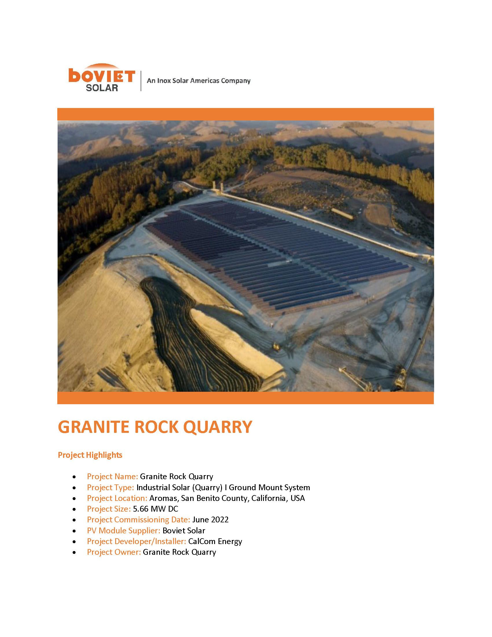 Boviet Solar Calcom Energy Granite Rock Quarry Solar System Page 1