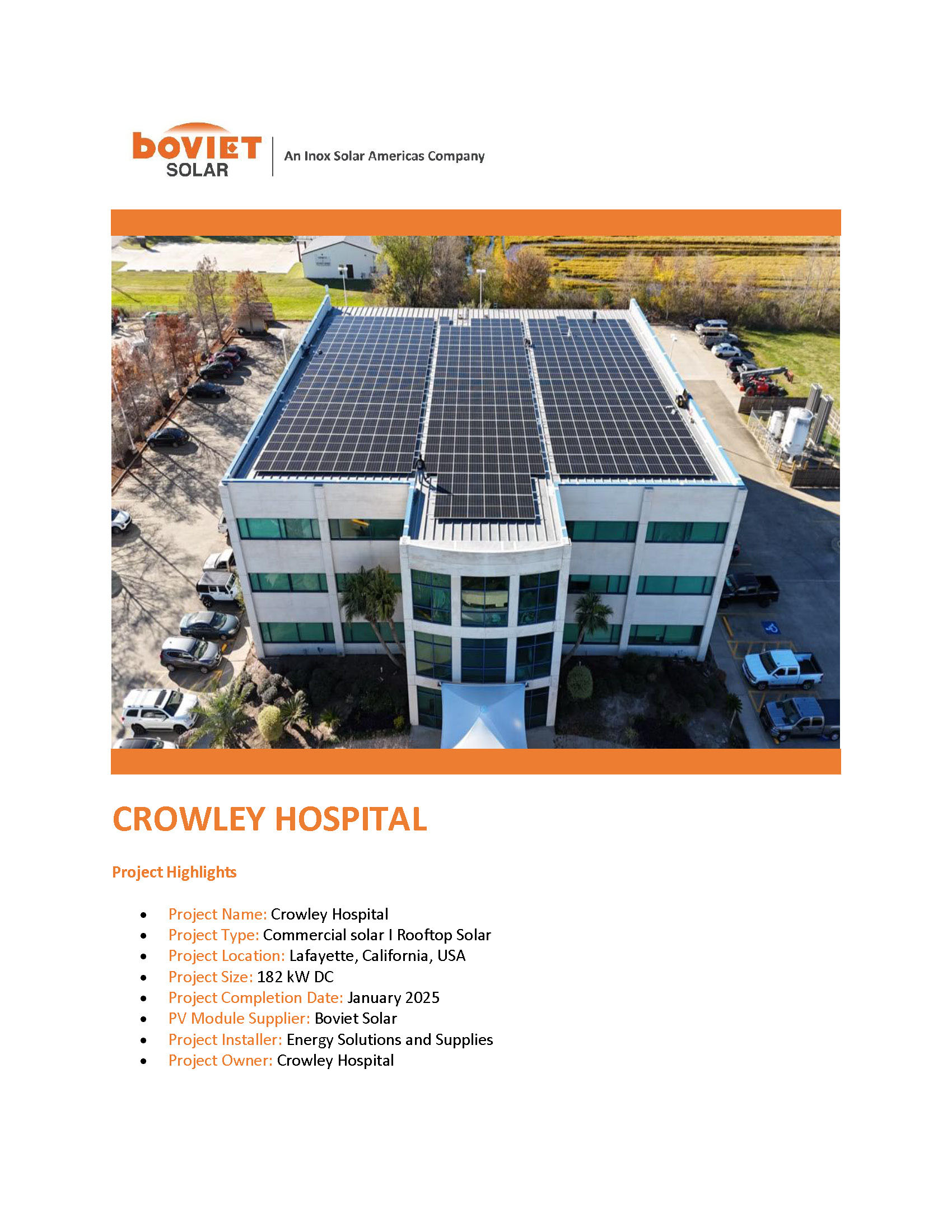 Boviet Solar Energy Solution And Supplies Crowley Hospital Solar System Page 1