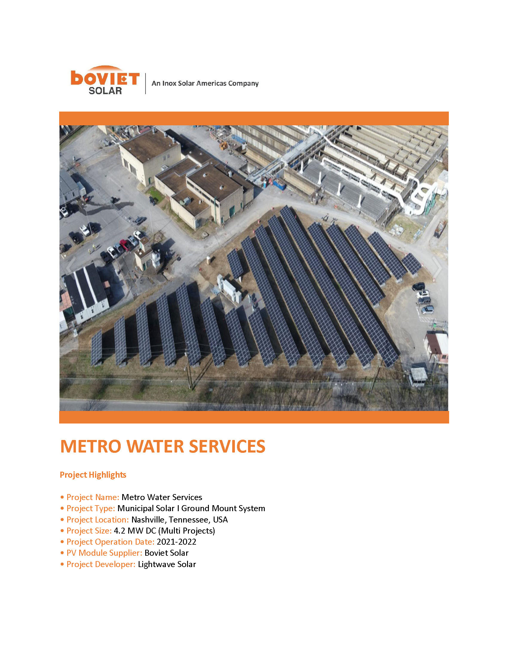 Boviet Solar Lightwave Solar Metro Water Services Ground Mount System Page 1