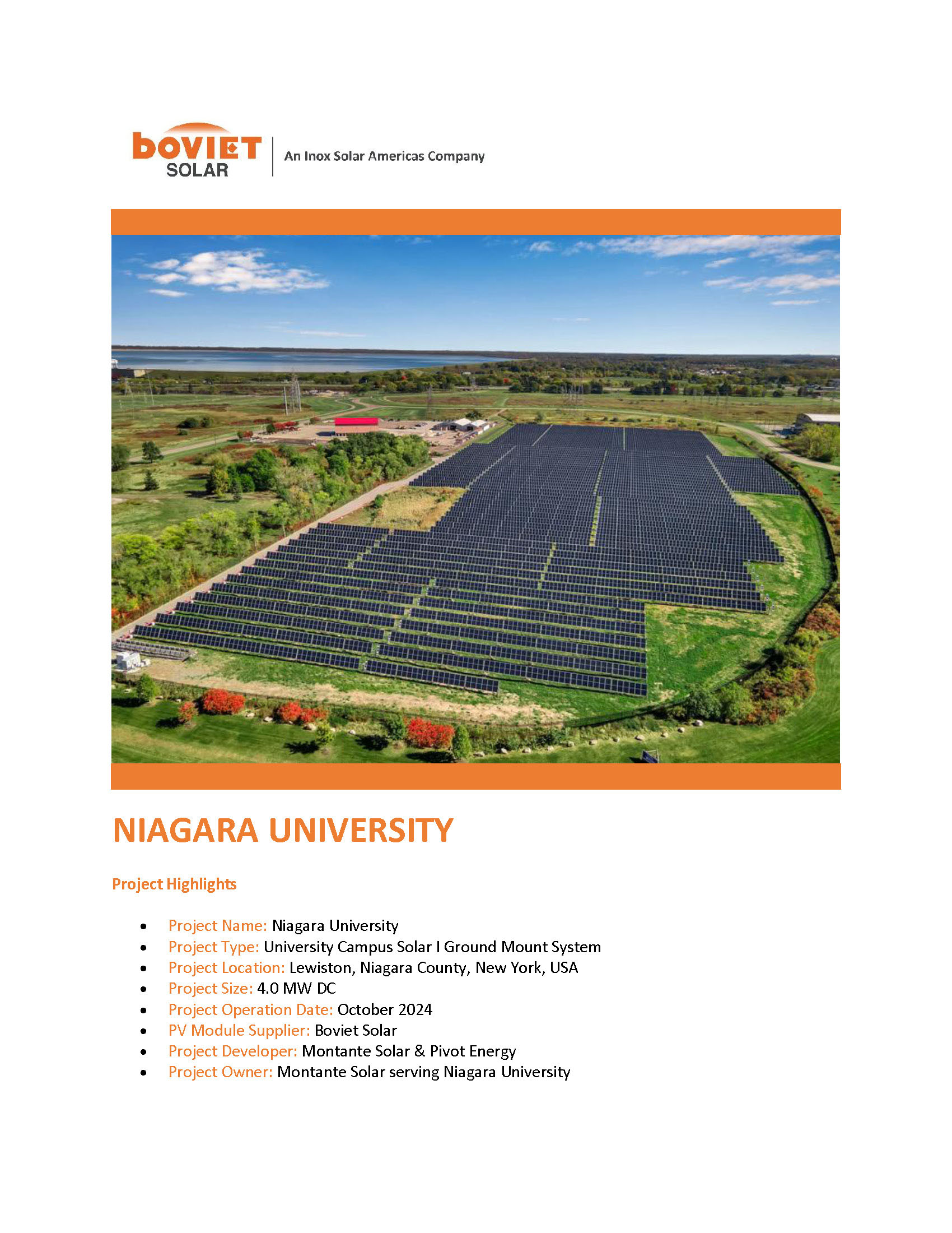 Boviet Solar Montante Solar Niagara University Solar System Page 1