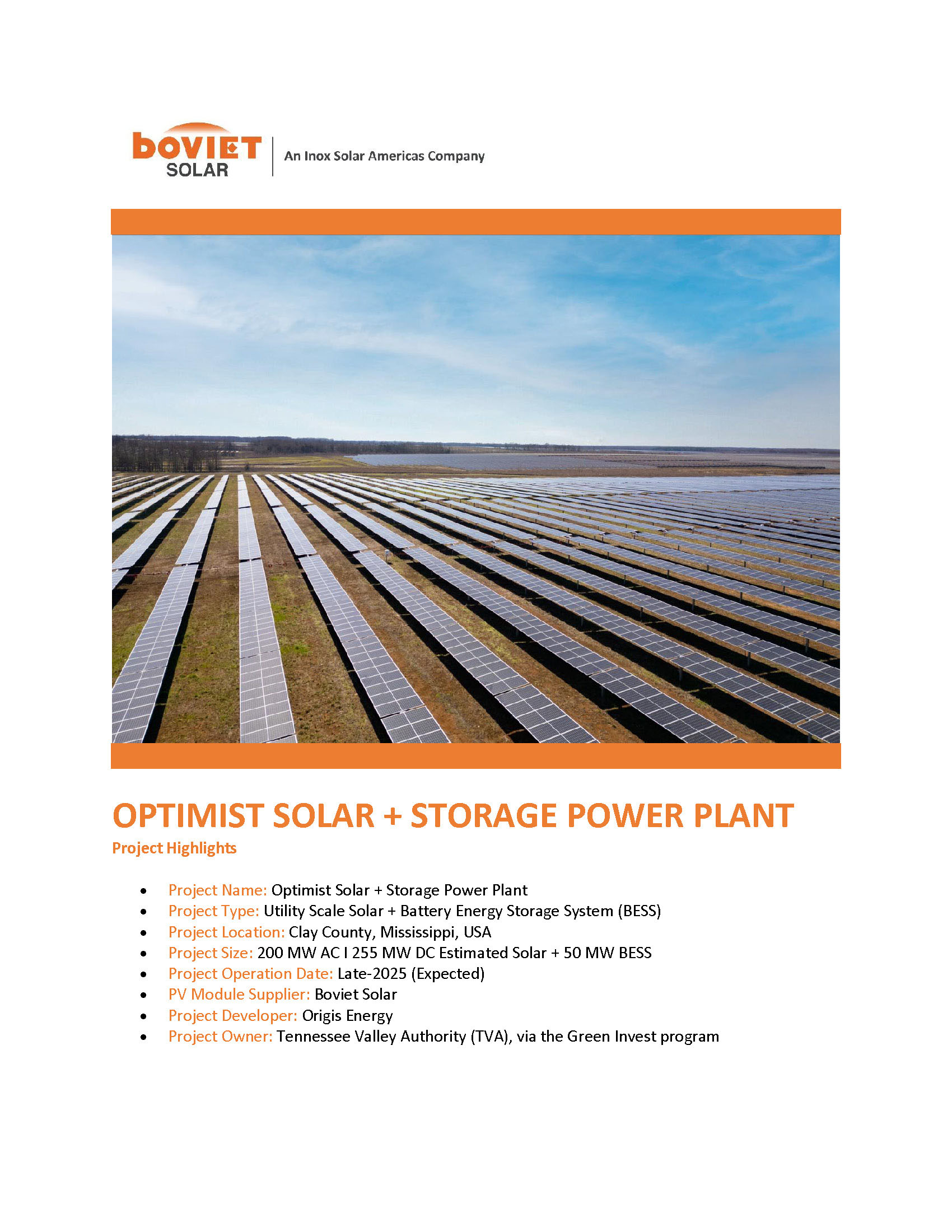 Boviet Solar Origis Energy Optimist Solar Page 1