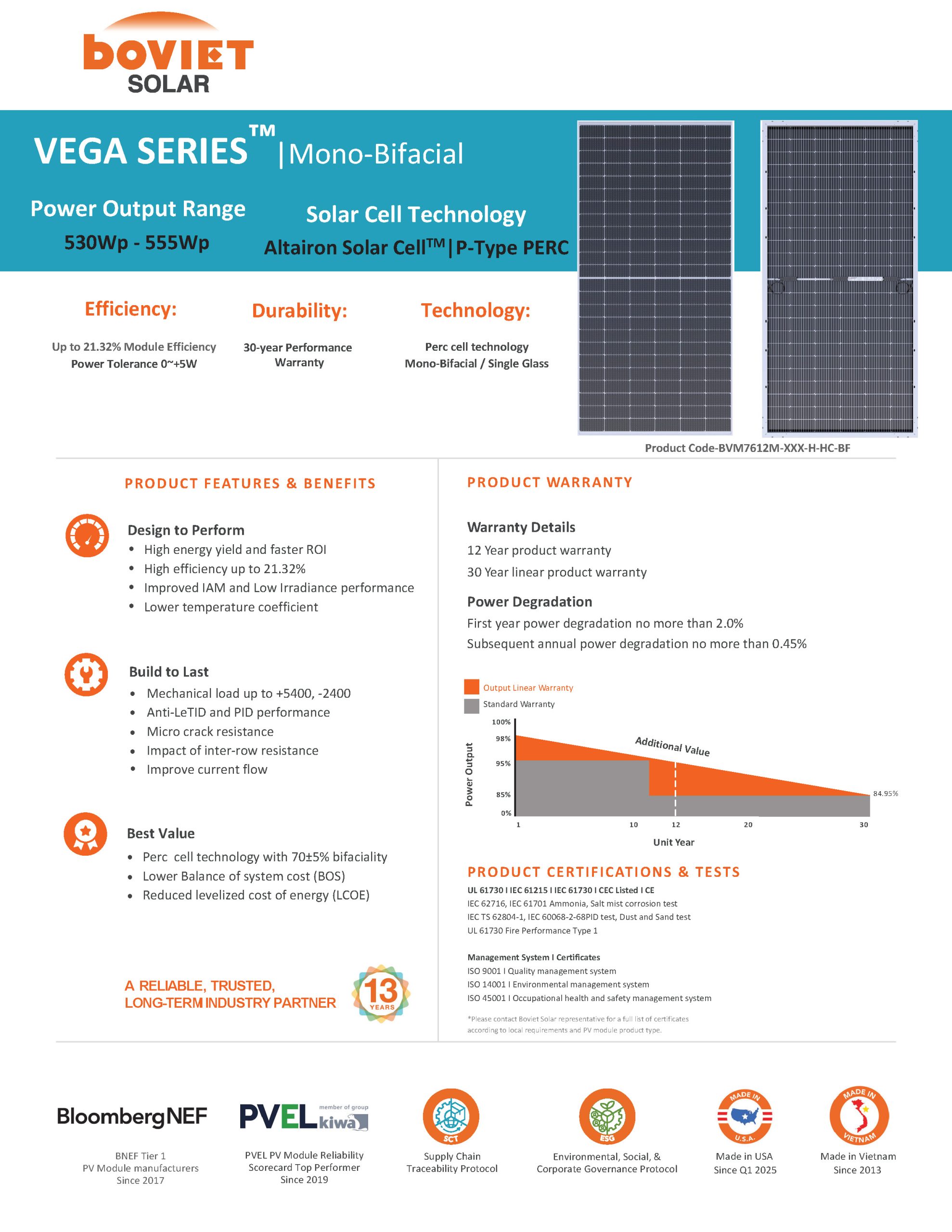 Boviet Solar Perc Vega Bvm7612m 530 555w H Hc Bf