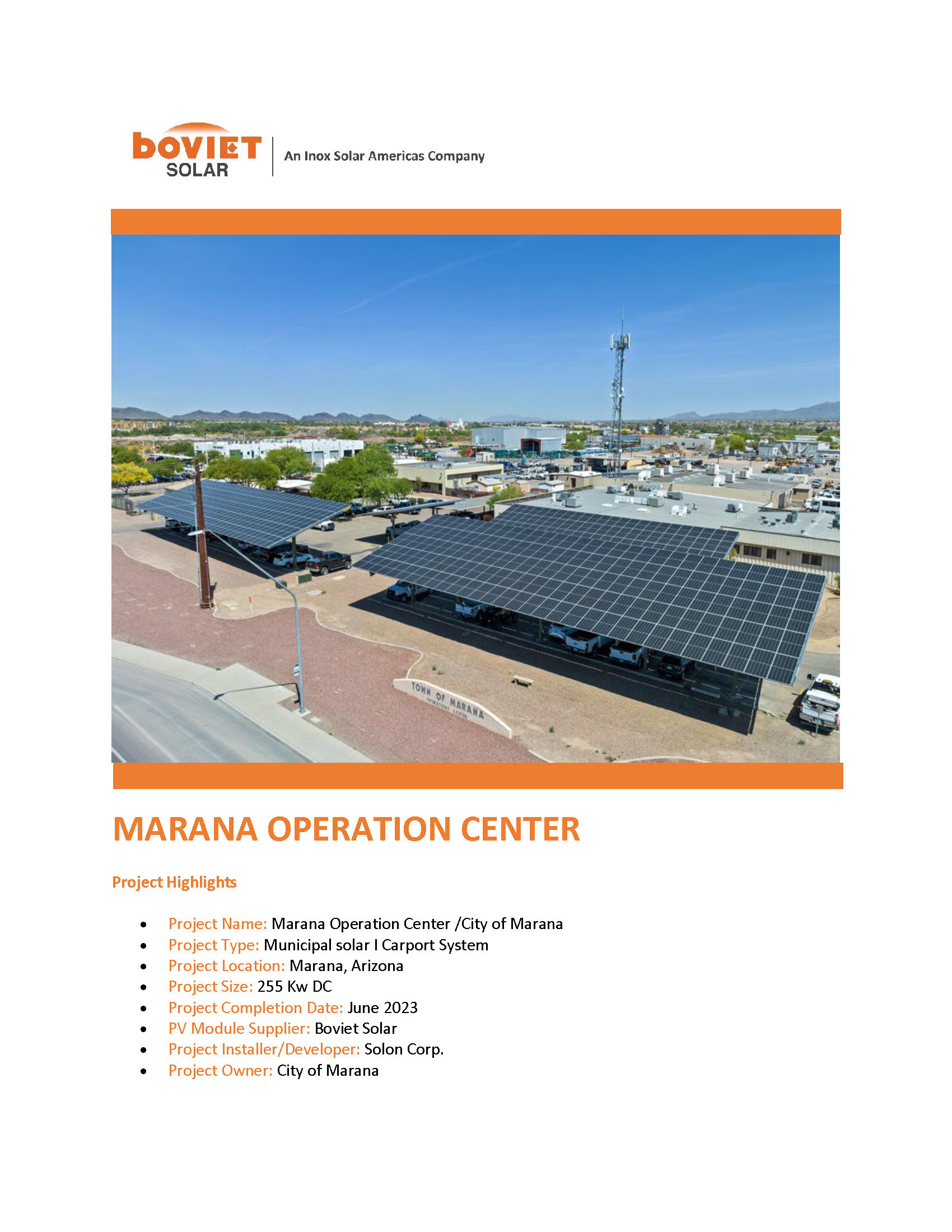 Boviet Solar Solon Corp Manara Operation Center Solar System Page 1