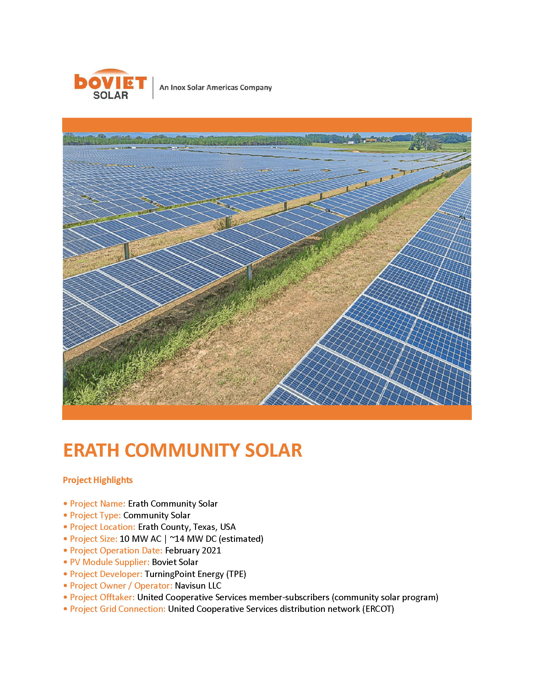 Boviet Solar Turning Point Energy Erath Community Solar Page 1