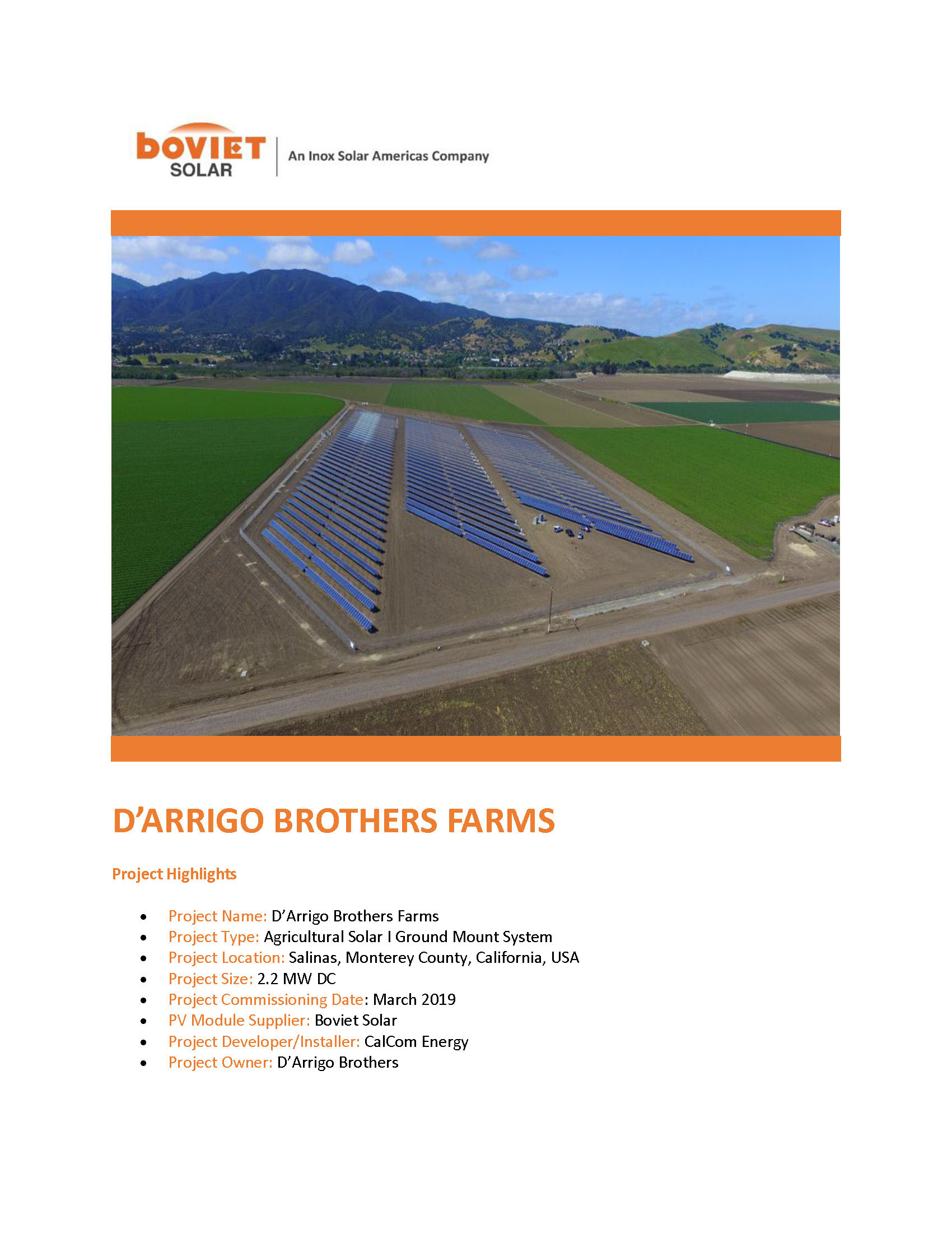 Calcom Energy D'arrigo Brothers Monterey Solar Page 1