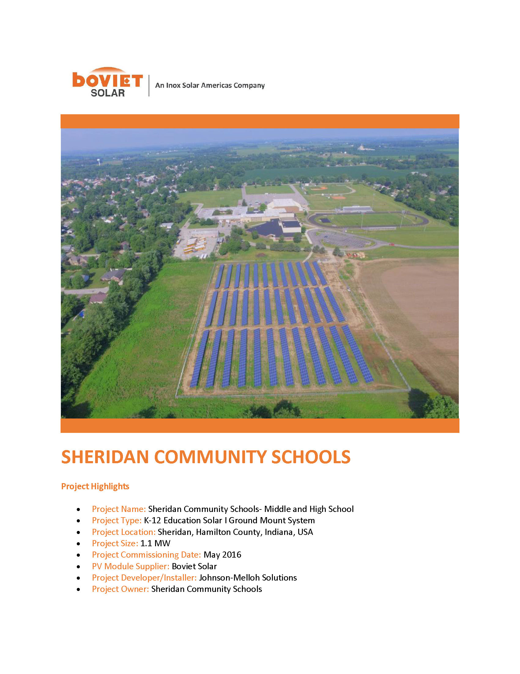Johnson Mellow Sheridan Elementary School Solar Page 1