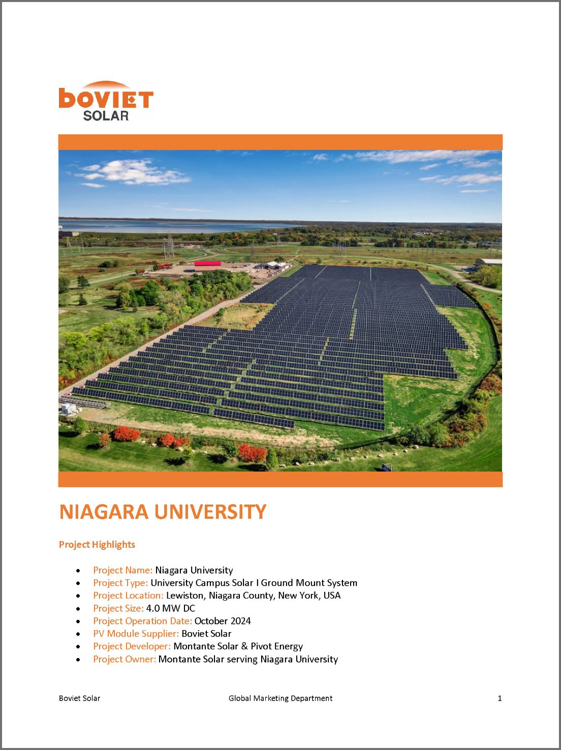 Montante Solar Niagara University Solar System Page 1