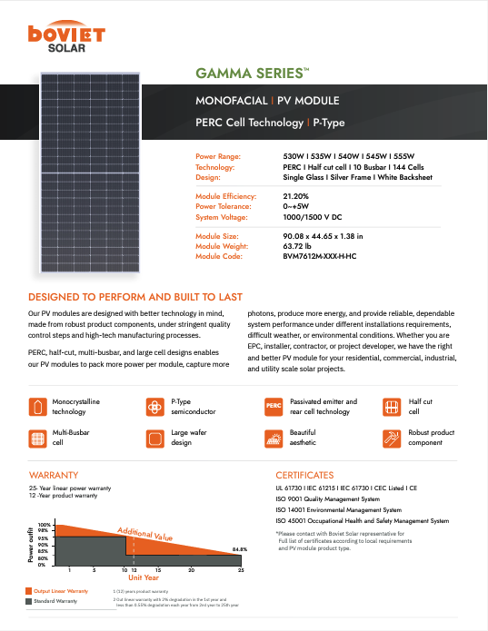 Perc Gamma Monofacial Silver Frame White Back 530 555